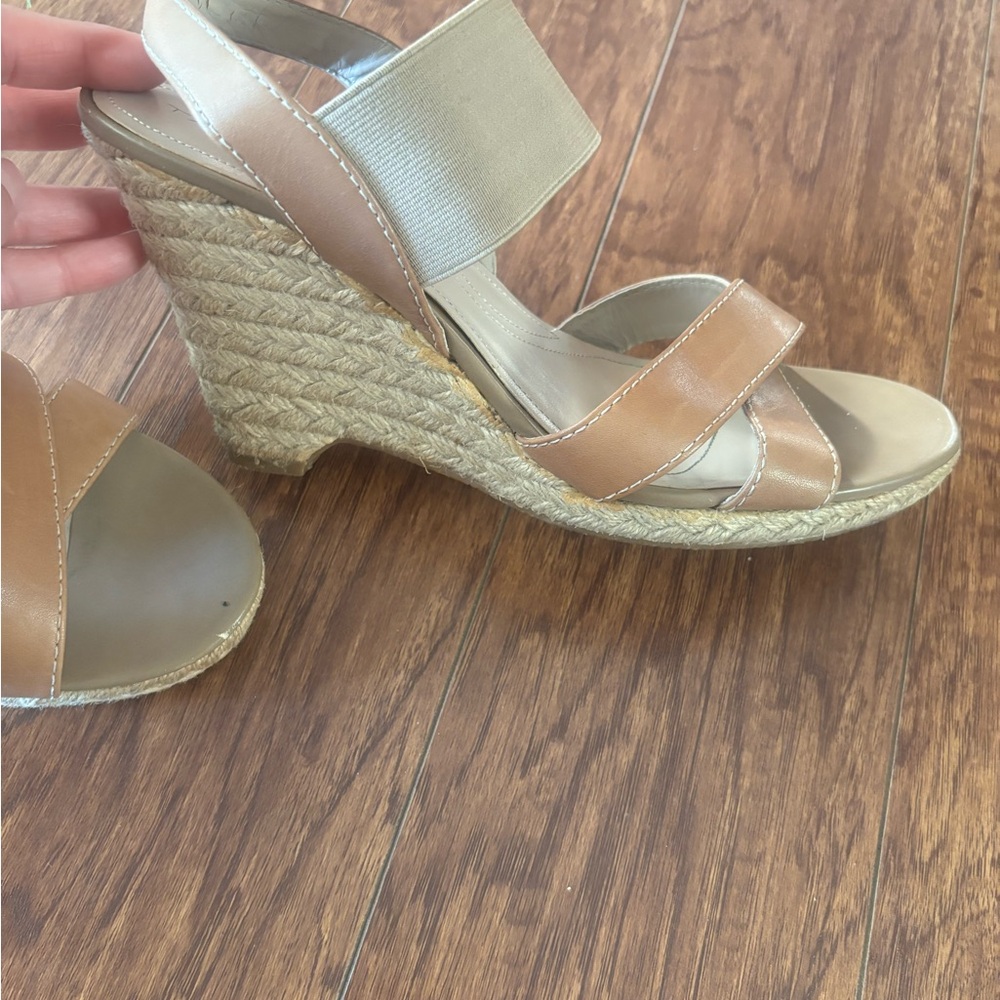 Tahari Kandi Tan Wedge Sandals